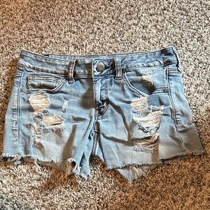 American Eagle Outfitters Light Blue Distressed Denim Shorts